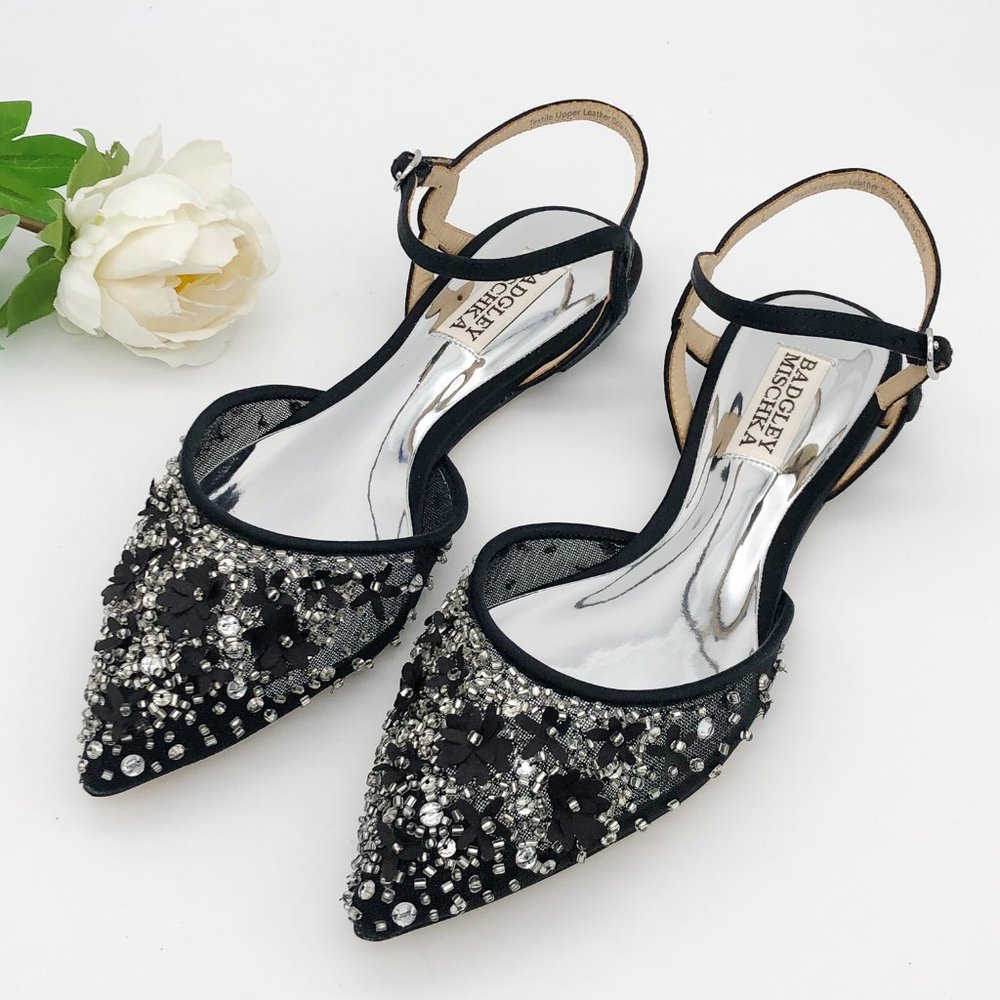 Badgley Mischka Carissa Beaded Flats Black 5.5